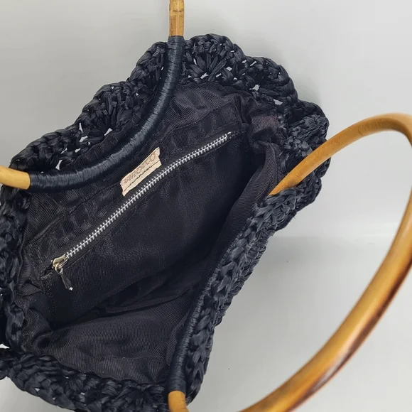 Vintage SIROCCO Purse Made in Italy Small Woven Bamboo Round Handles Zipper - Picture 2 of 11